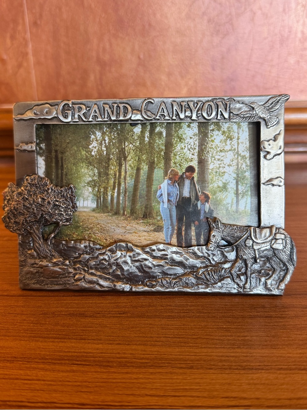 Vintage Grand Canyon National Park Pewter Picture Frame 3D Mule Eagle 4x6 Photo